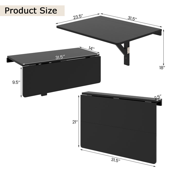 31.5 x 23.5 Inch Wall Mounted Folding Table for Small Spaces-Black