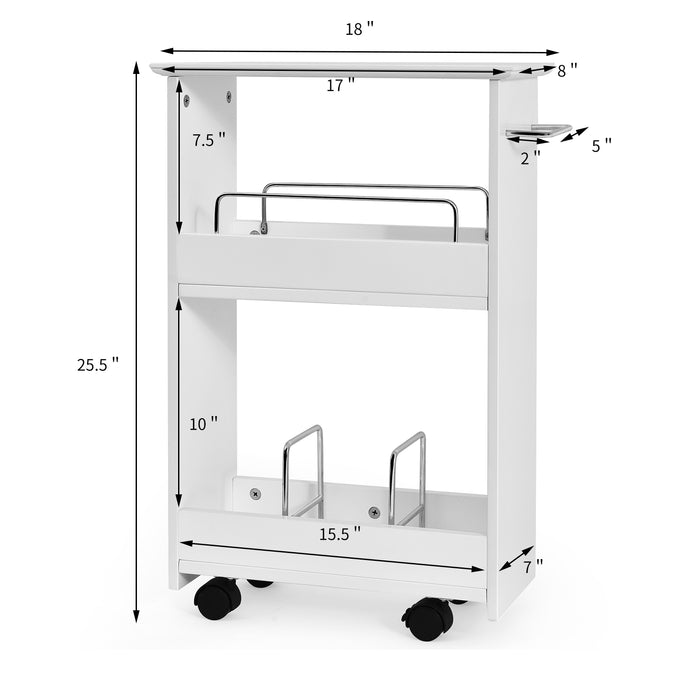 Slim Rolling 3-Tier Bathroom  Mobile Shelving Cabinet wih Handle