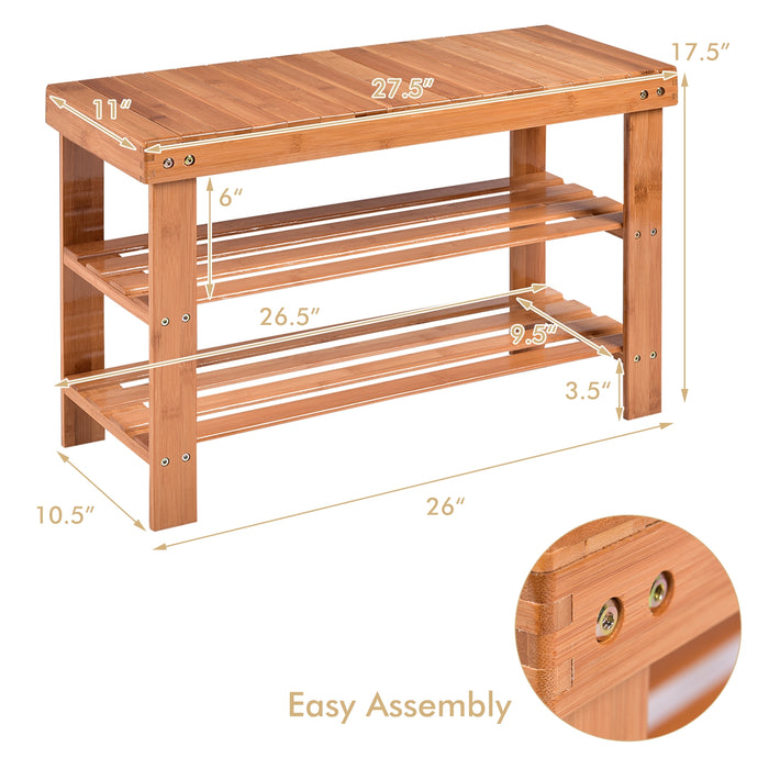 3 Tier Bamboo Bench Storage Shoe Shelf-Natural