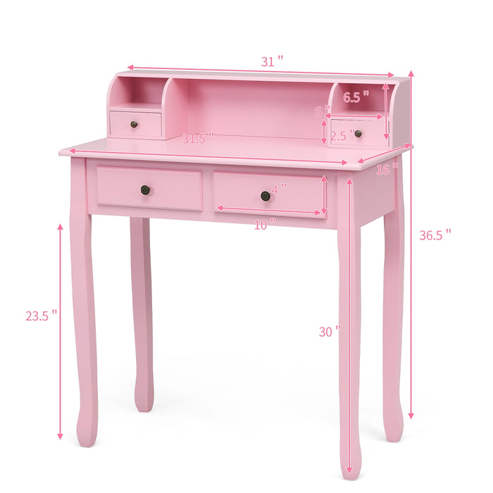 Removable Floating Organizer 2-Tier Mission Home Computer Vanity Desk-Pink