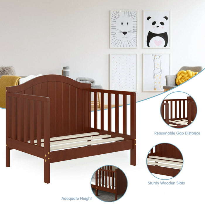 2-in-1 Classic Convertible Wooden Toddler Bed with 2 Side Guardrails for Extra Safety-Brown