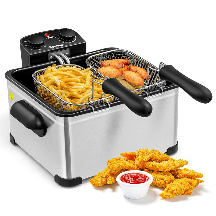 Electric Deep Fryer 5.3QT/21-Cup Stainless Steel 1700W with Triple Basket