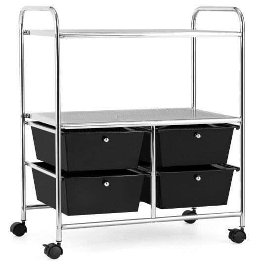 4 Drawers Shelves Rolling Storage Cart Rack-Black