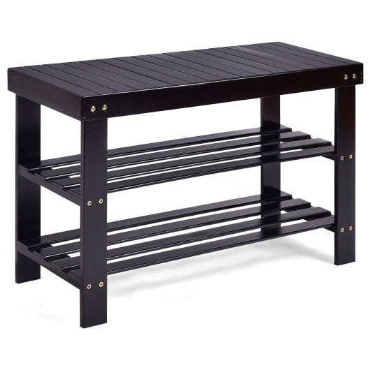 3 Tier Bamboo Bench Storage Shoe Shelf-Black