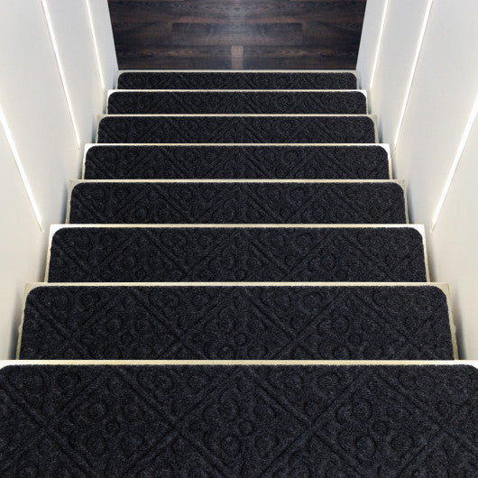 15Pcs Indoor Non-Slip Stair Carpet Mats for Wooden Steps-Gray