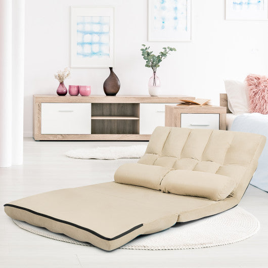 6-Position Foldable Floor Sofa Bed with Detachable Cloth Cover-Beige