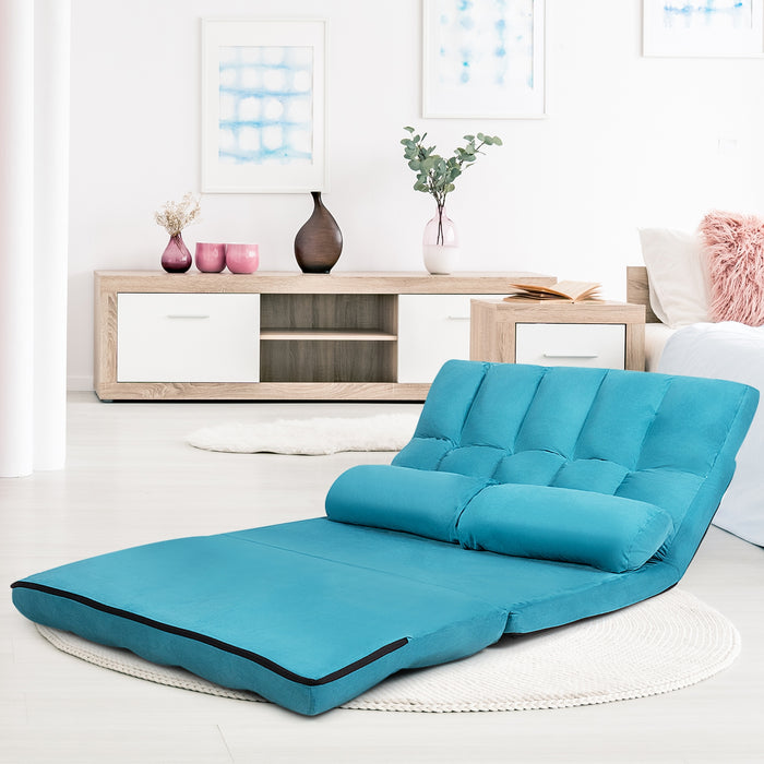 6-Position Foldable Floor Sofa Bed with Detachable Cloth Cover-Blue