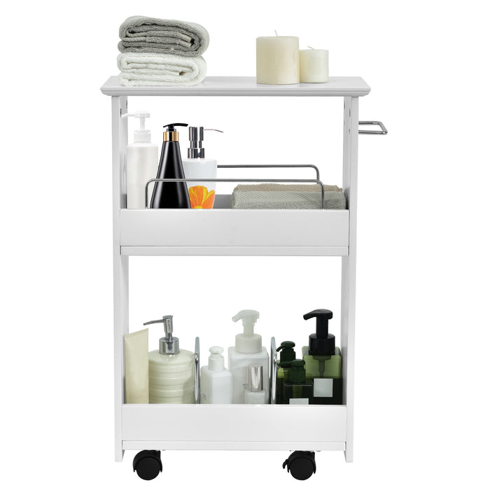 Slim Rolling 3-Tier Bathroom  Mobile Shelving Cabinet wih Handle