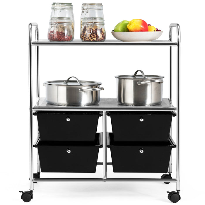 4 Drawers Shelves Rolling Storage Cart Rack-Black