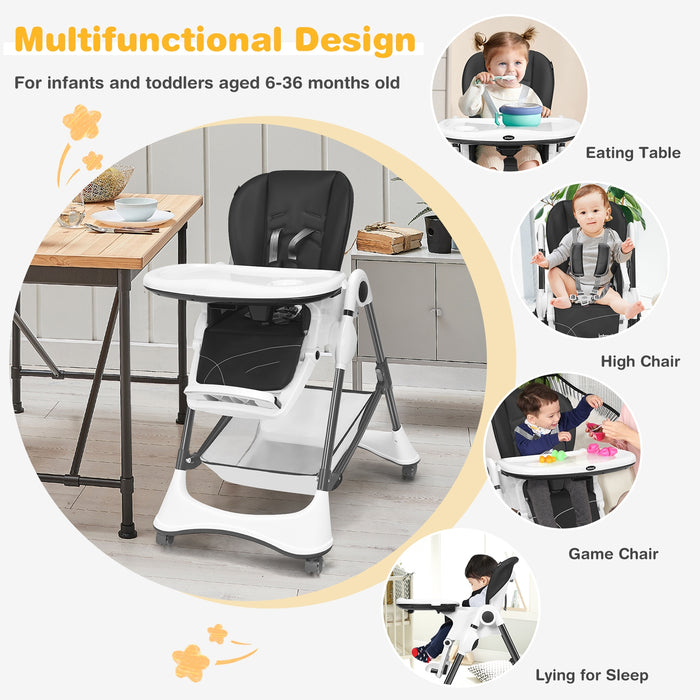 A-Shaped High Chair with 4 Lockable Wheels-Gray