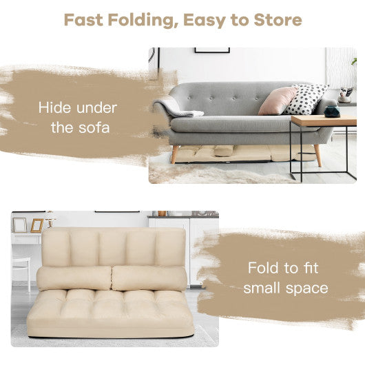 6-Position Foldable Floor Sofa Bed with Detachable Cloth Cover-Beige