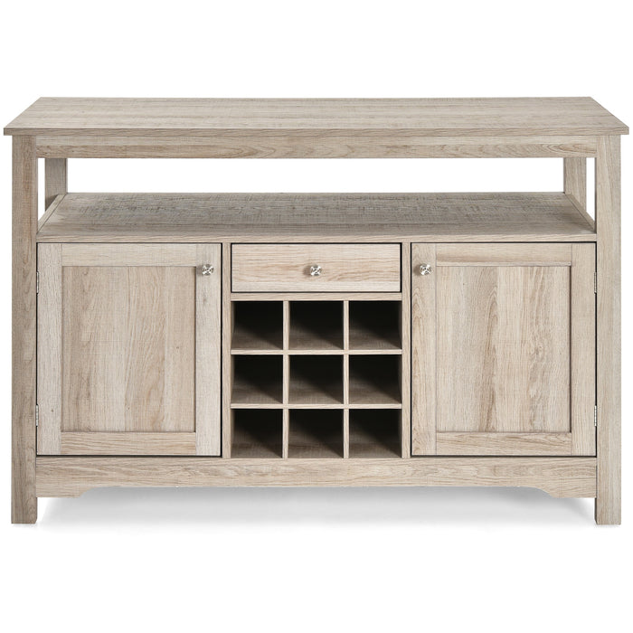 Server Buffet Sideboard With Wine Rack and Open Shelf-Gray