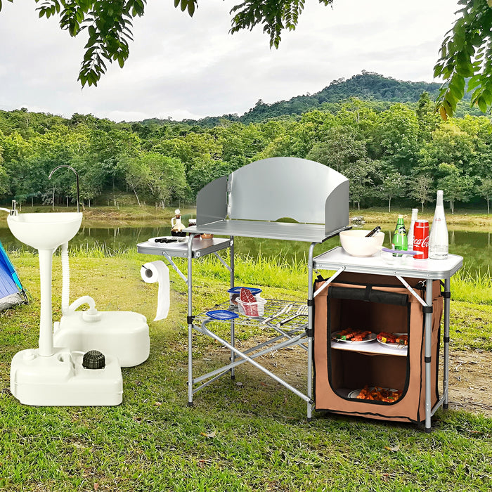 Foldable Outdoor BBQ Portable Grilling Table With Windscreen Bag