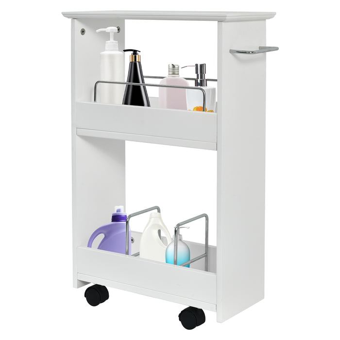 Slim Rolling 3-Tier Bathroom  Mobile Shelving Cabinet wih Handle