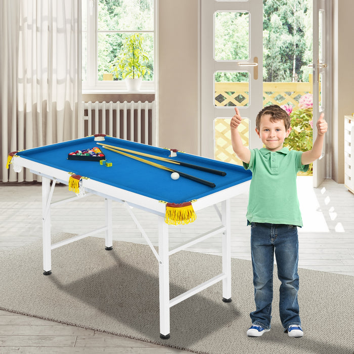 47 Inch Folding Billiard Table with Cues and Brush Chalk-Blue