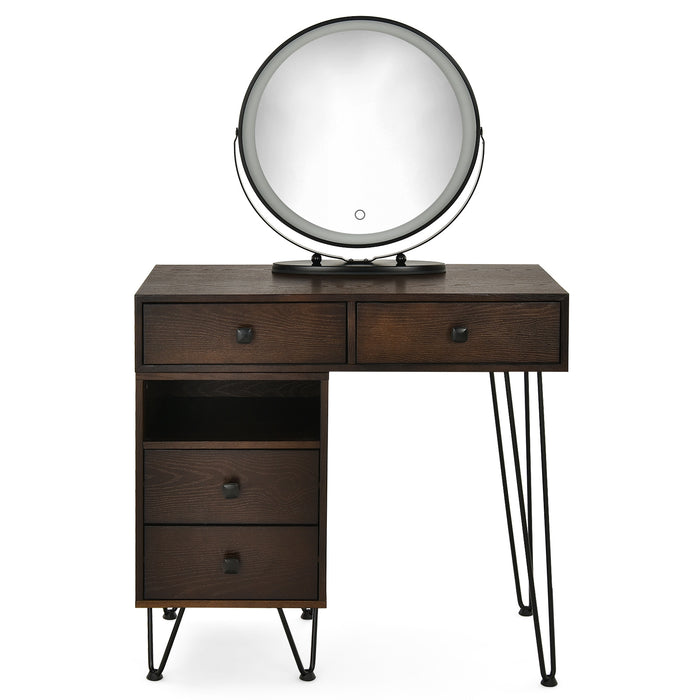 Vanity Set Modern Dressing Table with Mirror and Lipstick Storage Box-Brown