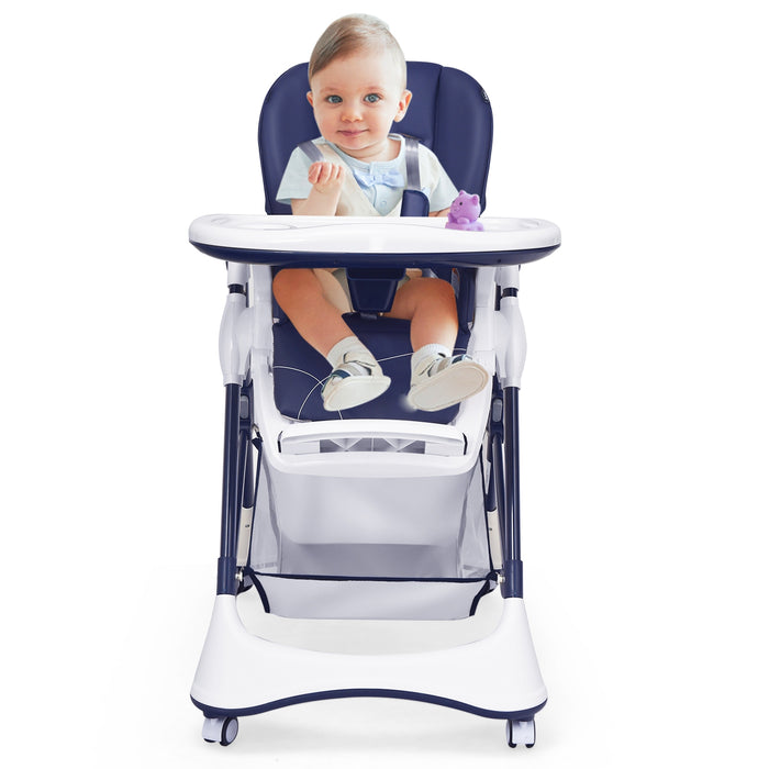 A-Shaped High Chair with 4 Lockable Wheels-Navy