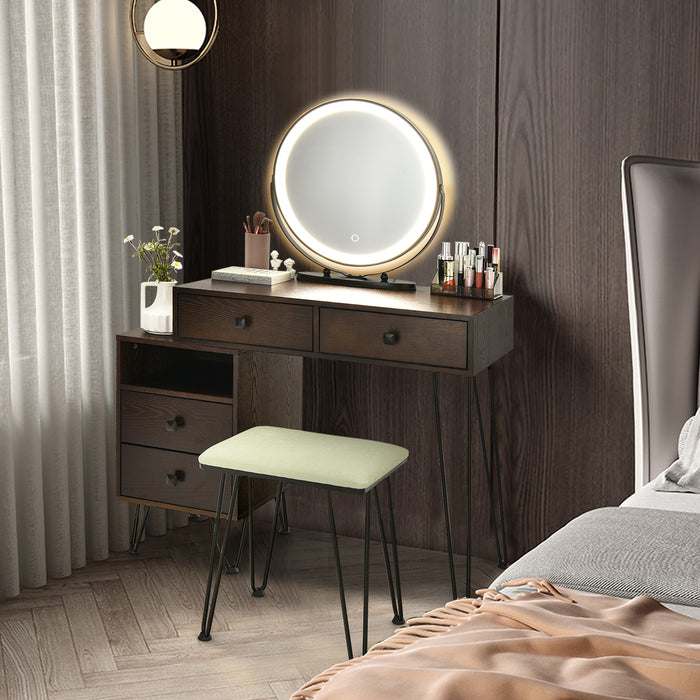 Vanity Set Modern Dressing Table with Mirror and Lipstick Storage Box-Brown