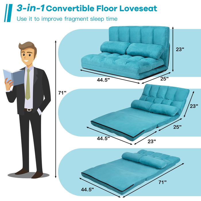 6-Position Foldable Floor Sofa Bed with Detachable Cloth Cover-Blue