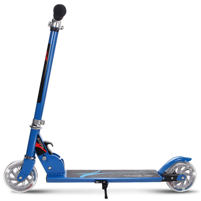 Folding Aluminum Kids Kick Scooter with LED Lights-Blue