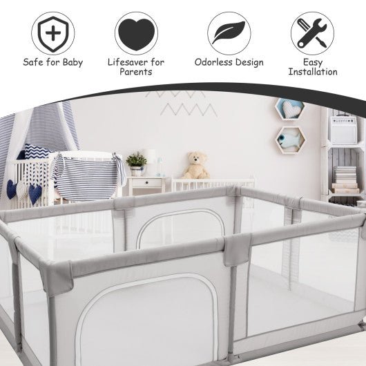 Baby Playpen Extra Large Kids Activity Center Safety Play-Gray