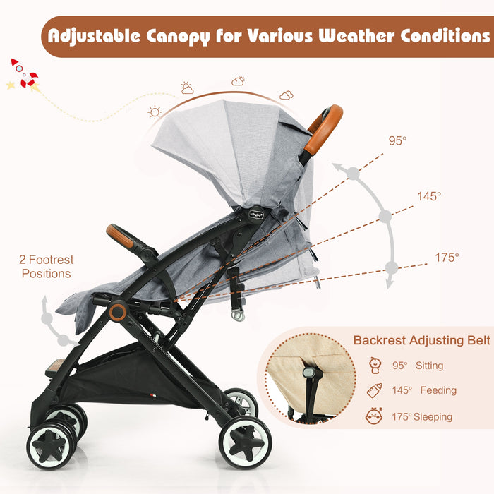 Lightweight Aluminium Frame Baby Stroller with Net-Gray