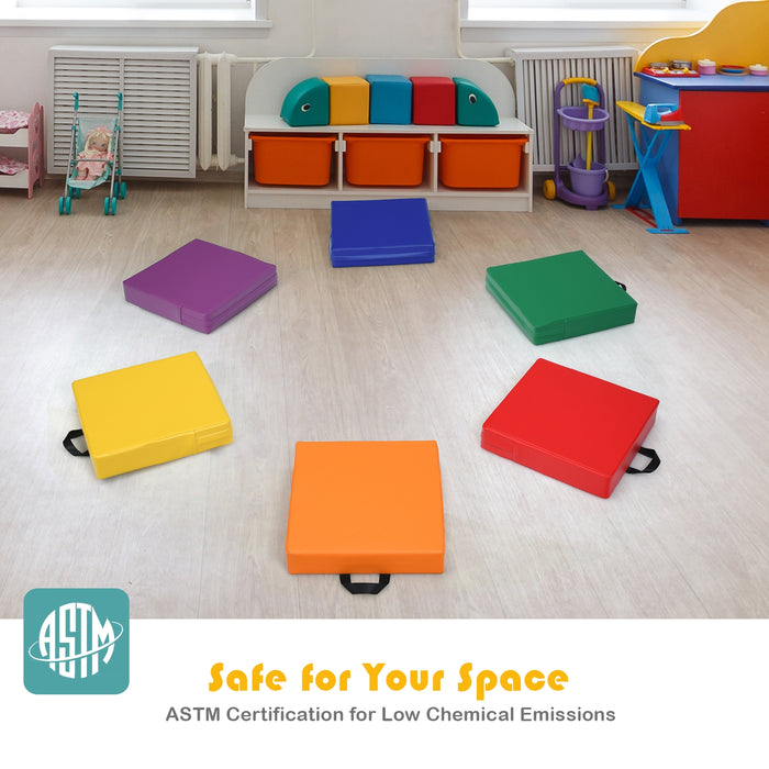 6 Pieces 15 Inches Square Toddler Floor Cushions Flexible Soft Foam Seating with Handles-Multicolor