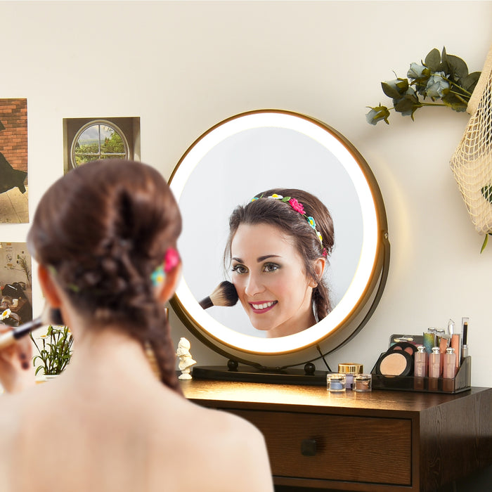 Vanity Set Modern Dressing Table with Mirror and Lipstick Storage Box-Brown