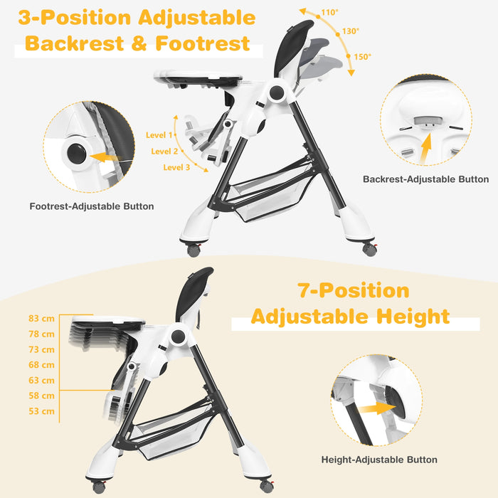 A-Shaped High Chair with 4 Lockable Wheels-Gray