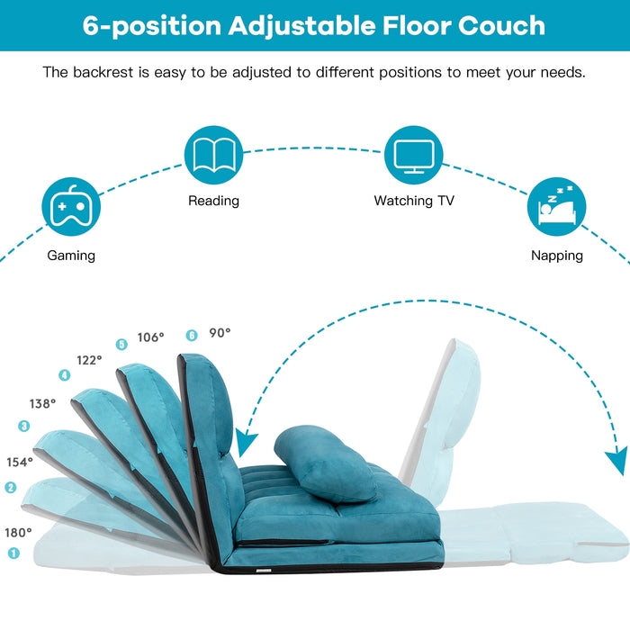 6-Position Foldable Floor Sofa Bed with Detachable Cloth Cover-Blue