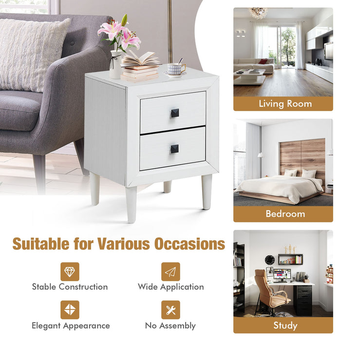 Multipurpose Retro Bedside Nightstand with 2 Drawers-White