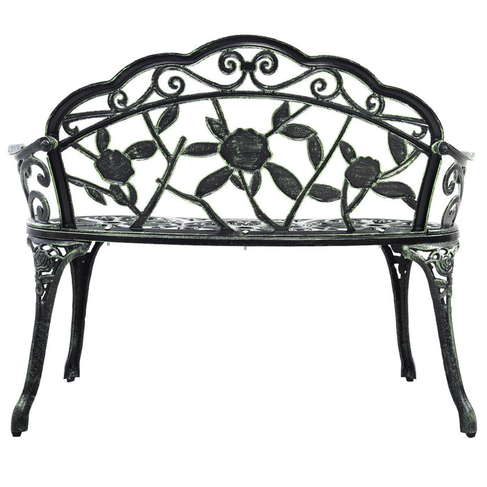 Outdoor Cast Aluminum Patio Bench Antique Rose