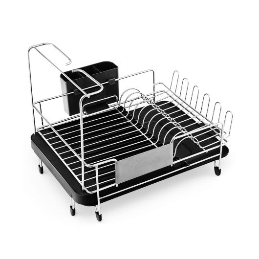 Stainless Steel Expandable Dish Rack with Drainboard and Swivel Spout