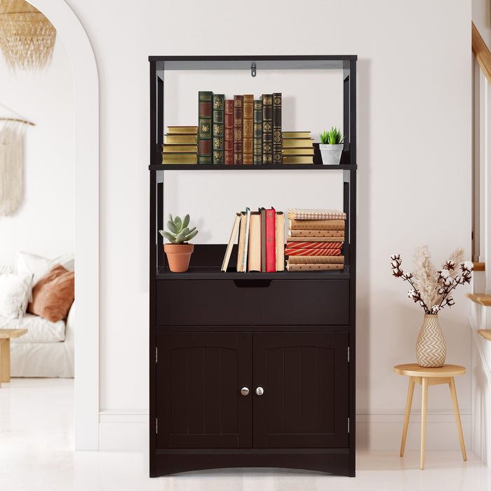 Bathroom Storage Cabinet with Drawer and Shelf Floor Cabinet-Espresso