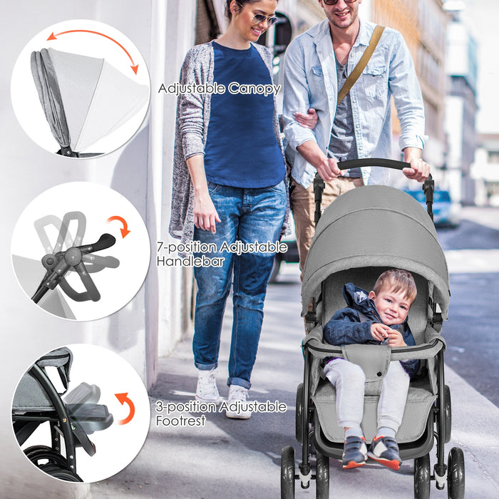 Foldable Lightweight Front Back Seats Double Baby Stroller-Gray