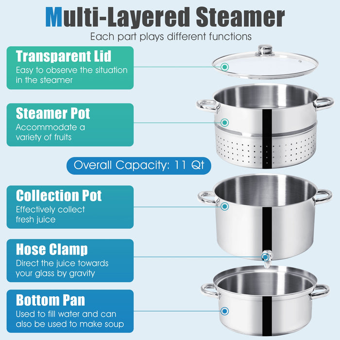 11-Quart Stainless Steel Fruit Juicer Steamer