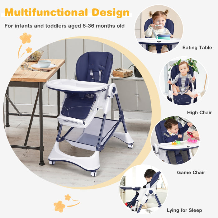 A-Shaped High Chair with 4 Lockable Wheels-Navy