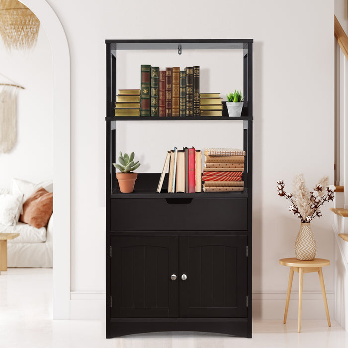 Bathroom Storage Cabinet with Drawer and Shelf Floor Cabinet-Black