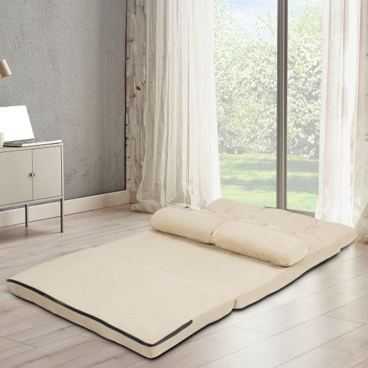 6-Position Foldable Floor Sofa Bed with Detachable Cloth Cover-Beige