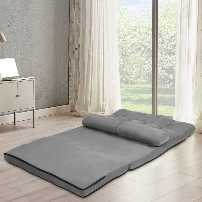 6-Position Foldable Floor Sofa Bed with Detachable Cloth Cover-Gray