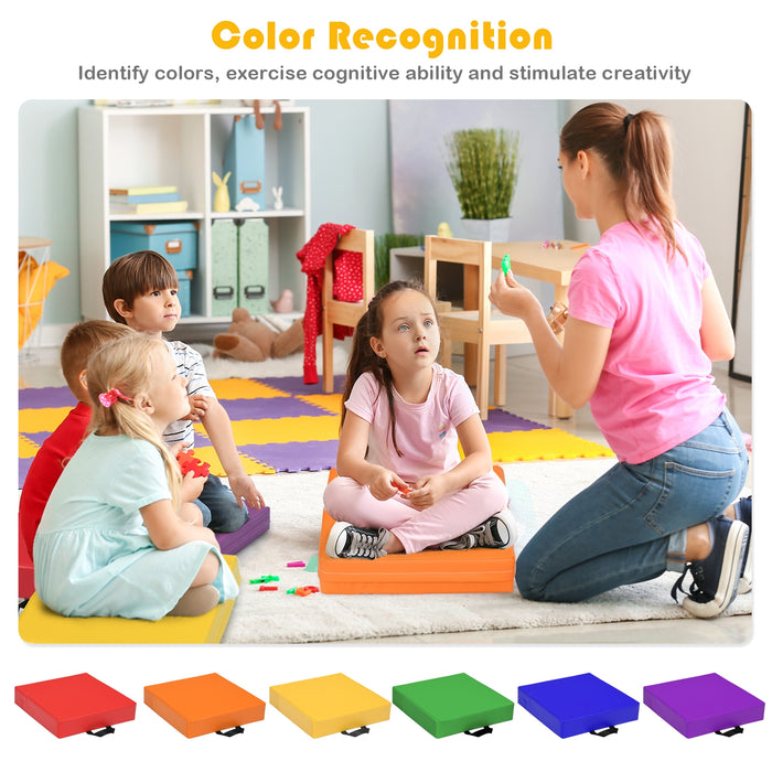 6 Pieces 15 Inches Square Toddler Floor Cushions Flexible Soft Foam Seating with Handles-Multicolor