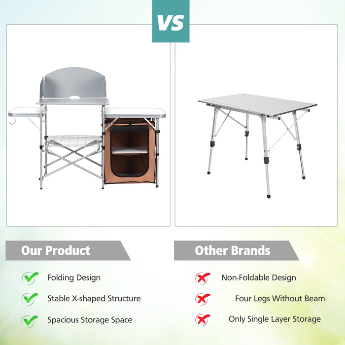 Foldable Outdoor BBQ Portable Grilling Table With Windscreen Bag