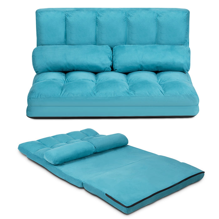 6-Position Foldable Floor Sofa Bed with Detachable Cloth Cover-Blue