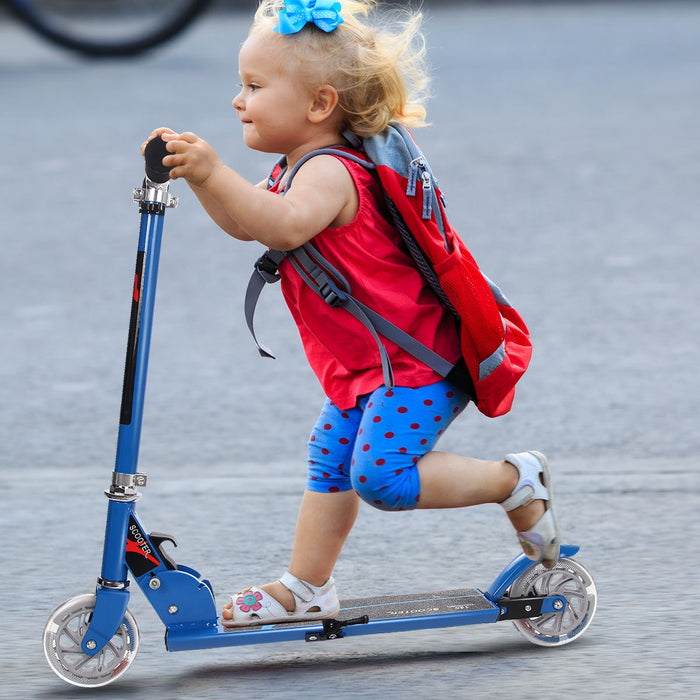 Folding Aluminum Kids Kick Scooter with LED Lights-Blue