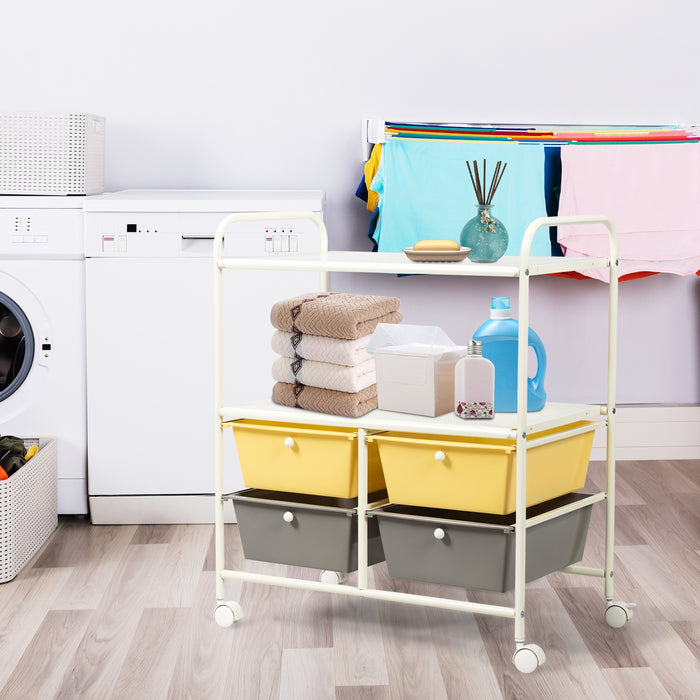 4 Drawers Shelves Rolling Storage Cart Rack-Yellow