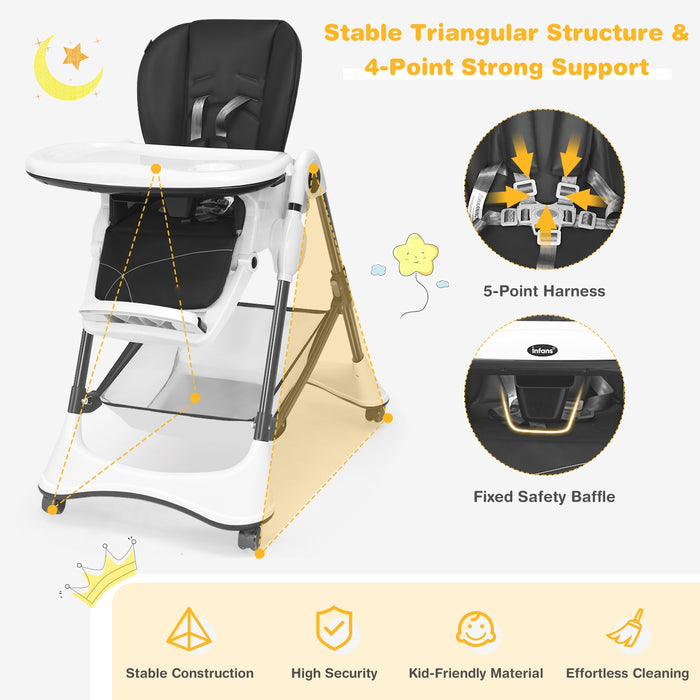 A-Shaped High Chair with 4 Lockable Wheels-Gray