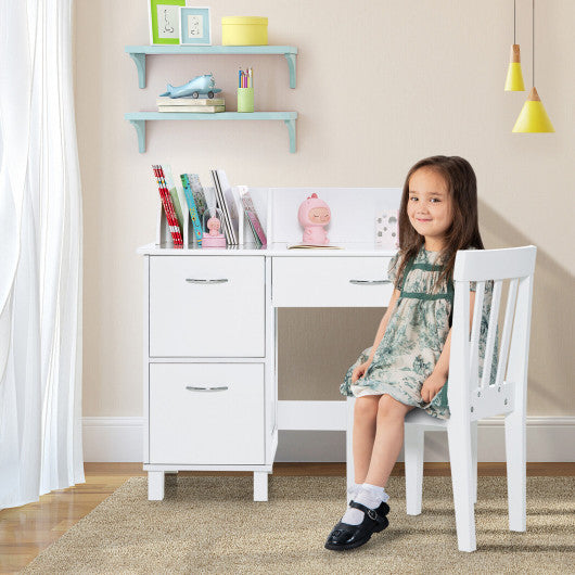 Kids Wooden Writing Furniture Set with Drawer and Storage Cabinet-White