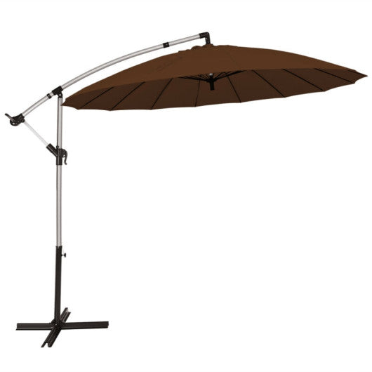 10 Feet Patio Offset Umbrella Market Hanging Umbrella for Backyard Poolside Lawn Garden-Tan