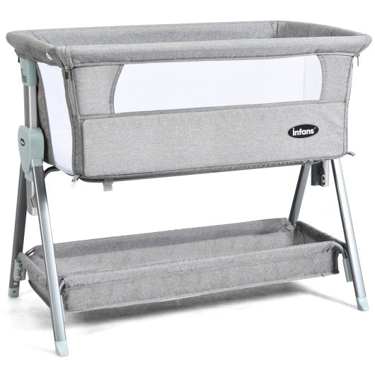 Adjustable Baby Bedside Crib with Large Storage-Gray