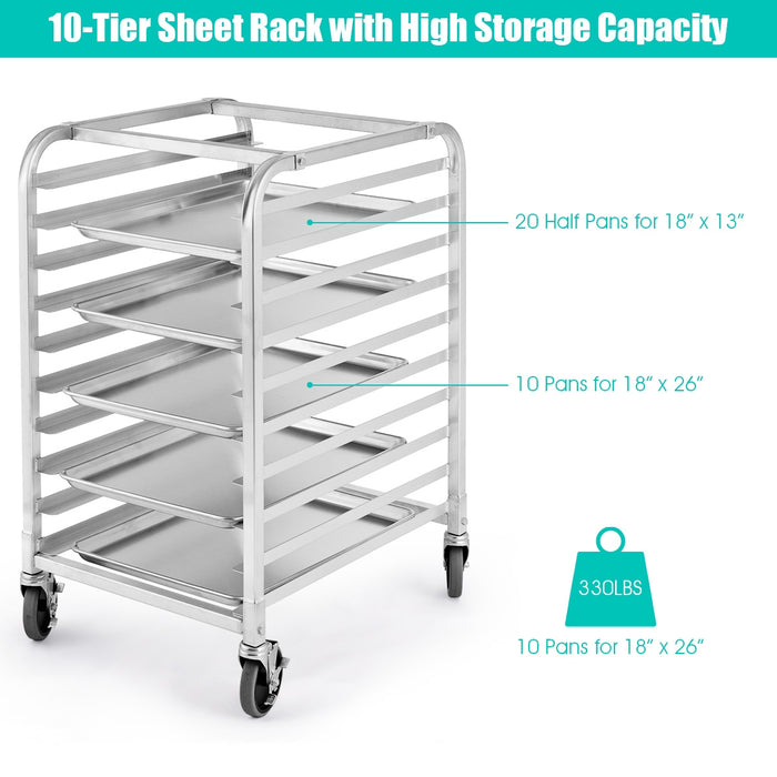 10 Sheets Aluminum Rolling Bakery Pan Rack